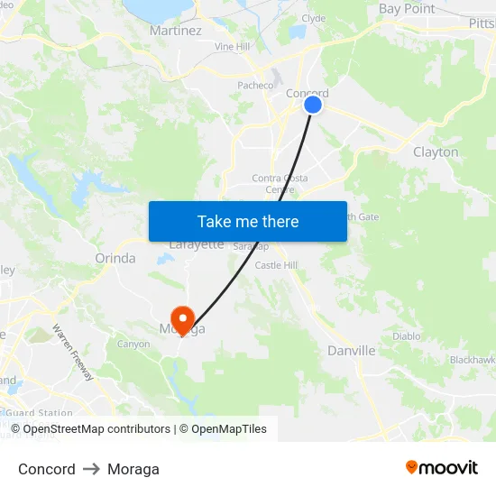 Concord to Moraga map