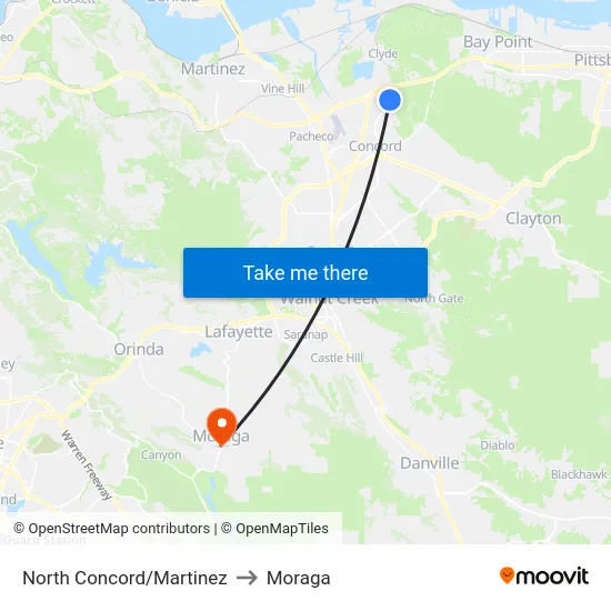 North Concord/Martinez to Moraga map
