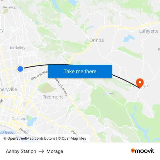 Ashby Station to Moraga map