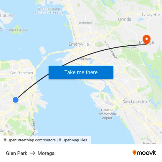 Glen Park to Moraga map