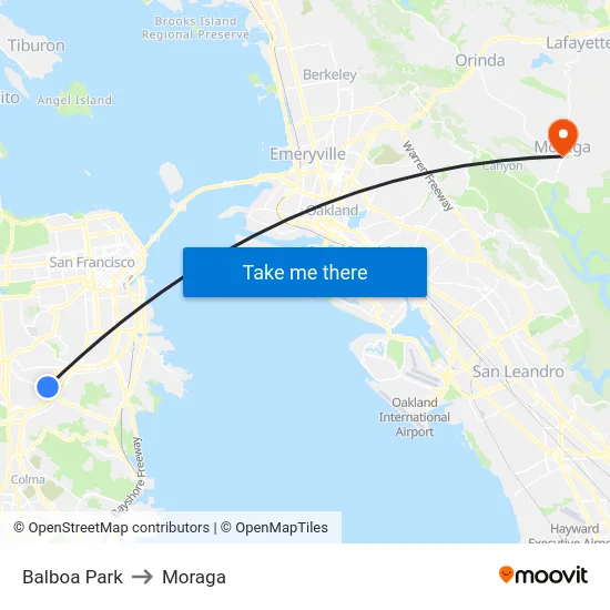 Balboa Park to Moraga map
