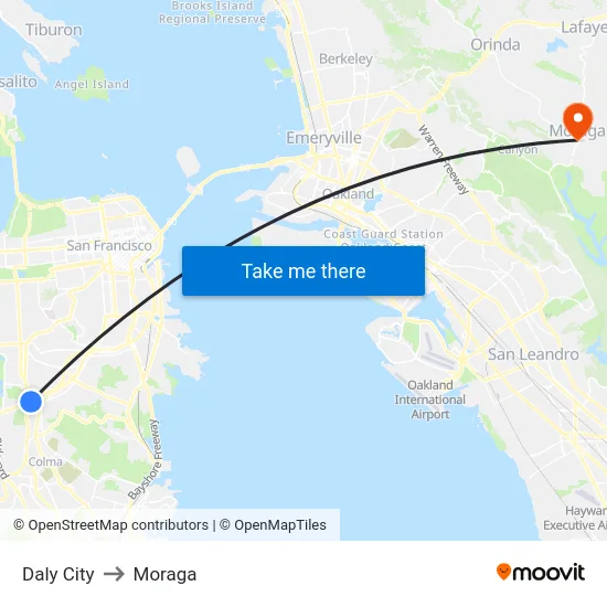 Daly City to Moraga map