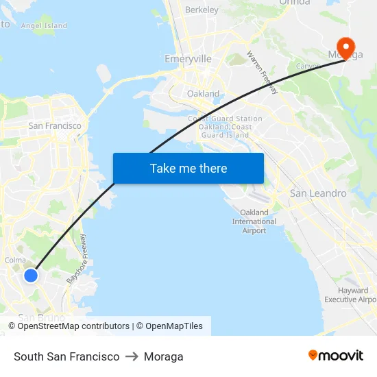 South San Francisco to Moraga map