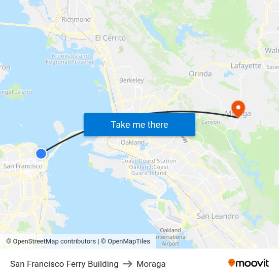 San Francisco Ferry Building to Moraga map