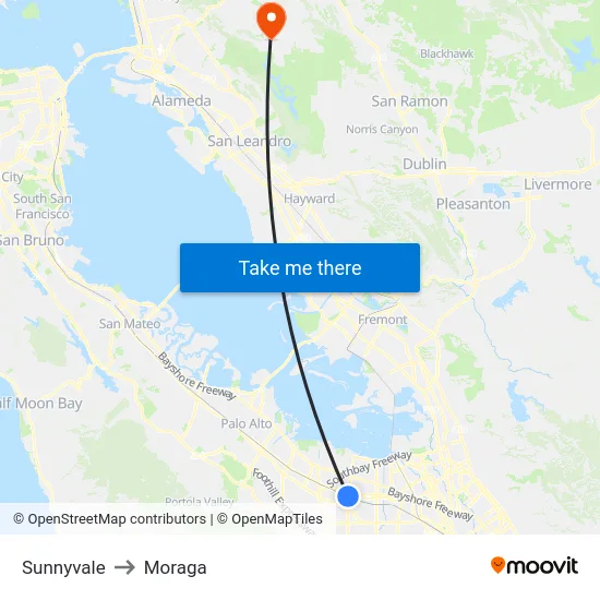 Sunnyvale to Moraga map