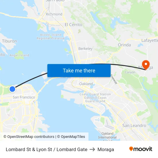 Lombard St & Lyon St / Lombard Gate to Moraga map