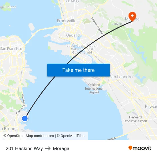 201 Haskins Way to Moraga map