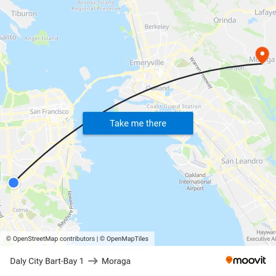 Daly City Bart-Bay 1 to Moraga map