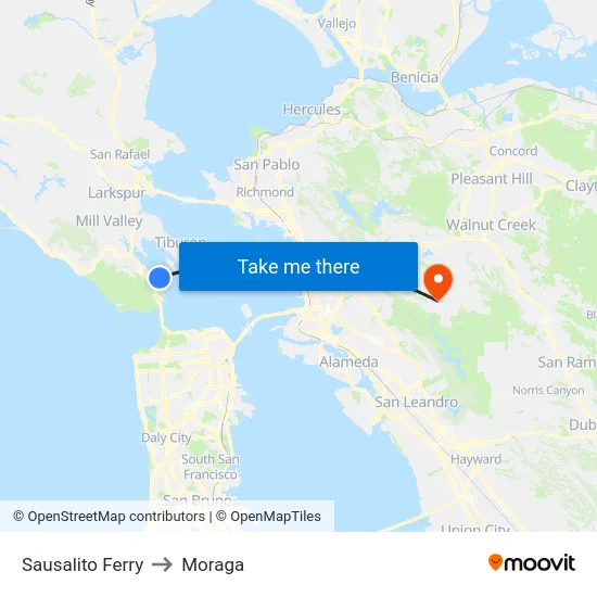 Sausalito Ferry to Moraga map