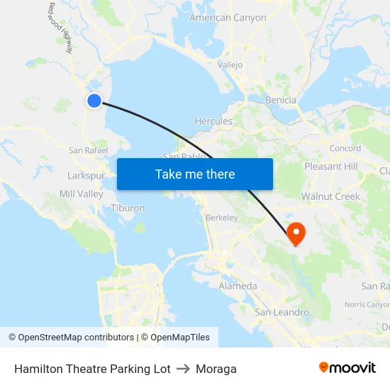Hamilton Theatre Parking Lot to Moraga map