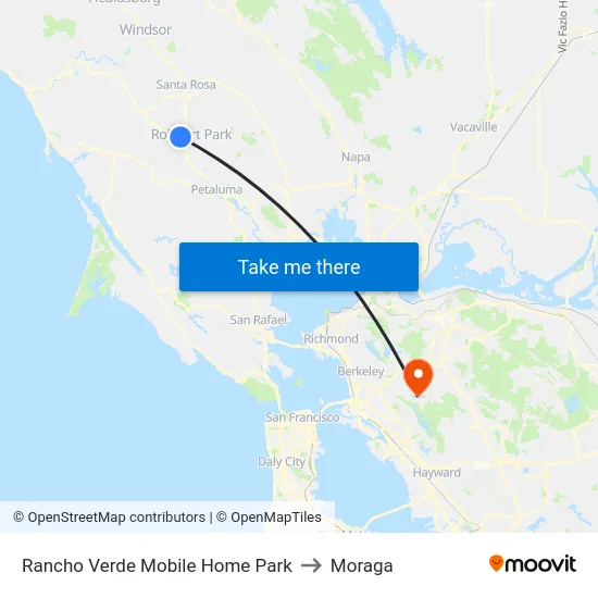 Rancho Verde Mobile Home Park to Moraga map