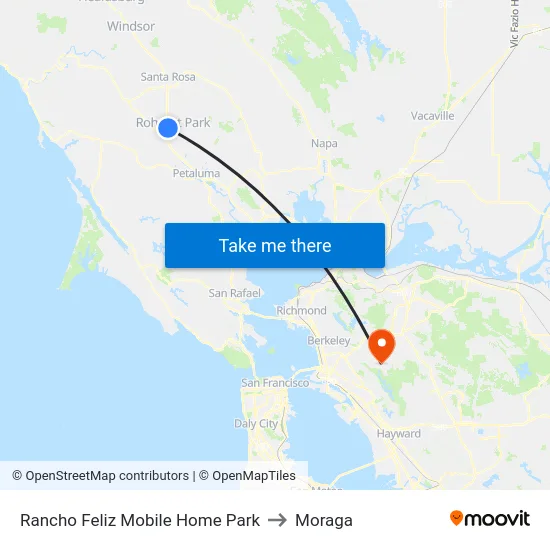 Rancho Feliz Mobile Home Park to Moraga map