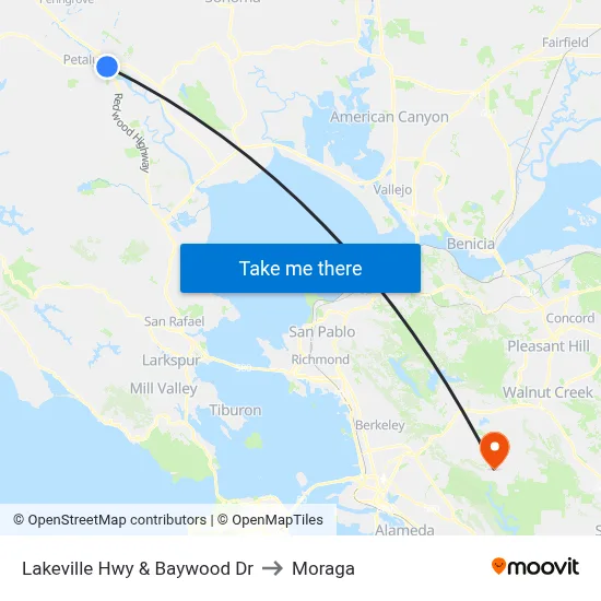 Lakeville Hwy & Baywood Dr to Moraga map