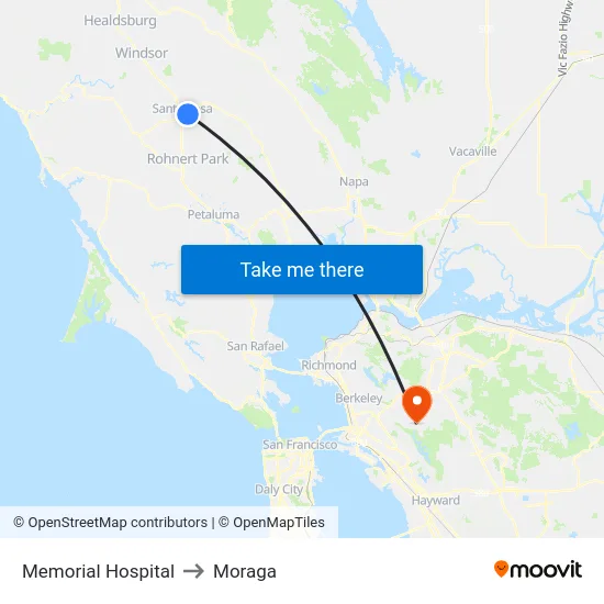 Memorial Hospital to Moraga map