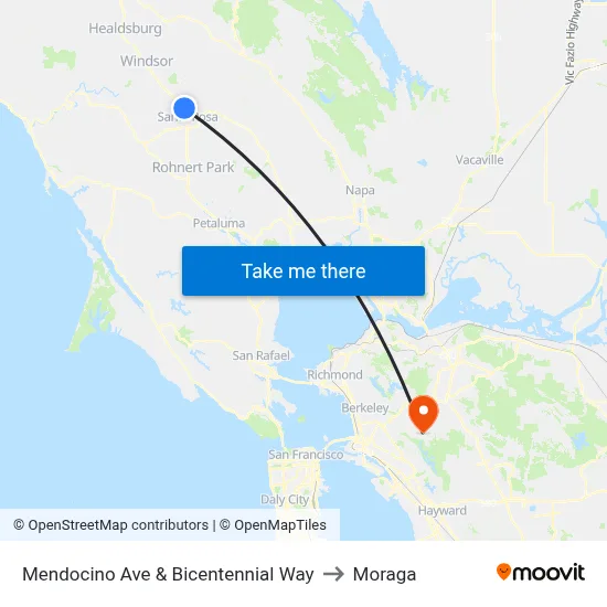 Mendocino Ave & Bicentennial Way to Moraga map