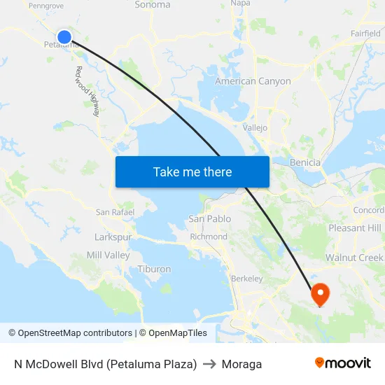 N McDowell Blvd (Petaluma Plaza) to Moraga map