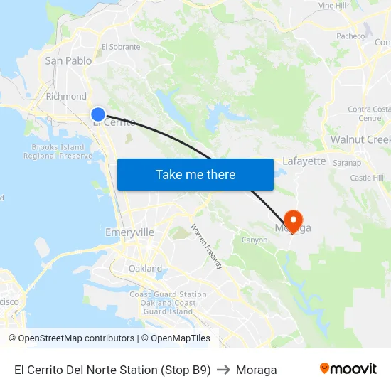 El Cerrito Del Norte Station (Stop B9) to Moraga map