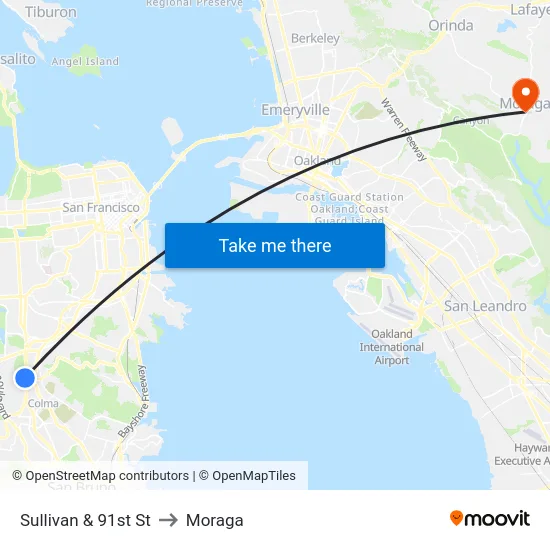 Sullivan & 91st St to Moraga map