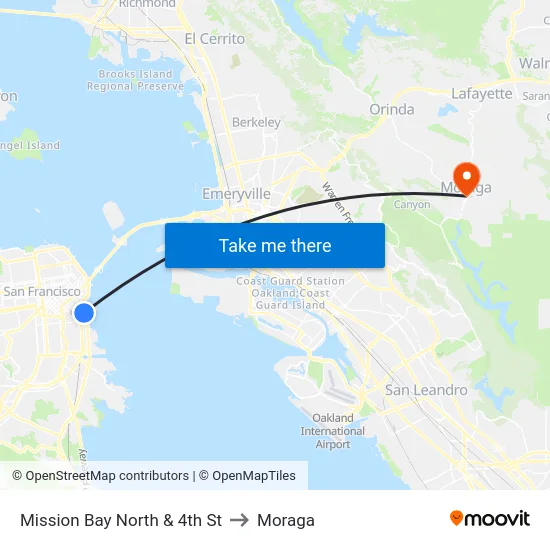 Mission Bay North & 4th St to Moraga map