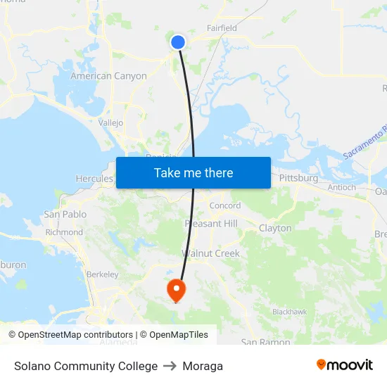 Solano Community College to Moraga map