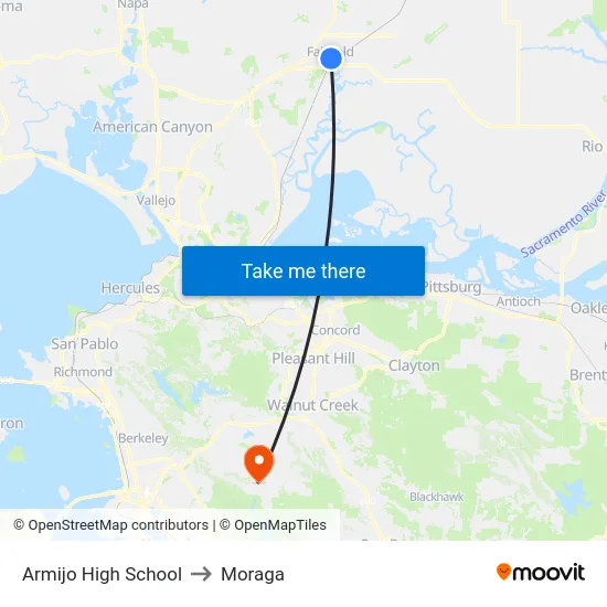 Armijo High School to Moraga map