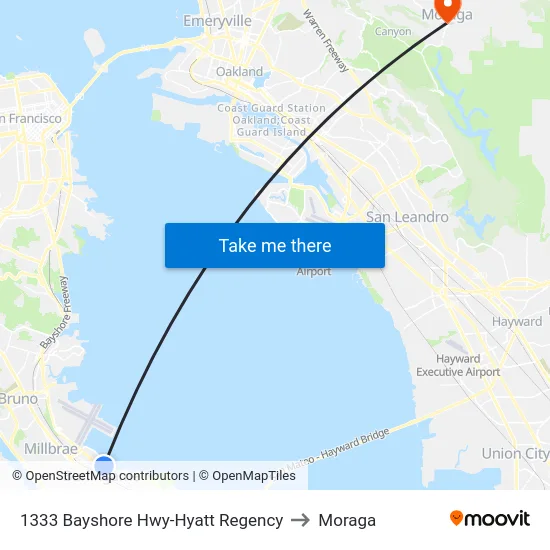 1333 Bayshore Hwy-Hyatt Regency to Moraga map