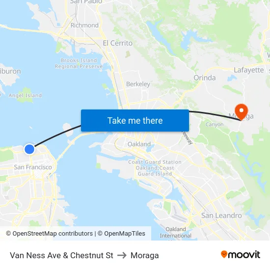 Van Ness Ave & Chestnut St to Moraga map