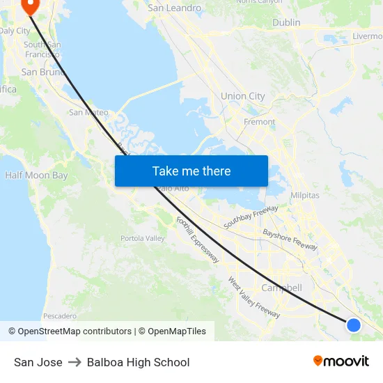 San Jose to Balboa High School map