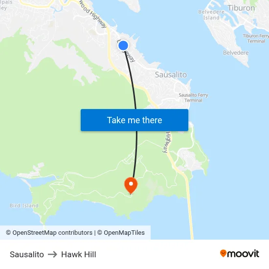 Sausalito to Hawk Hill map