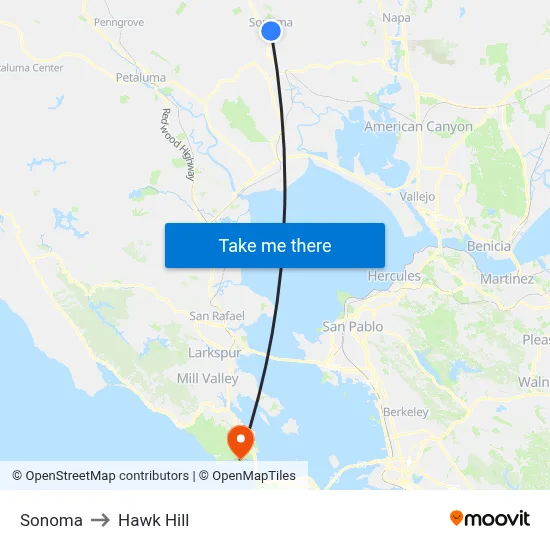 Sonoma to Hawk Hill map