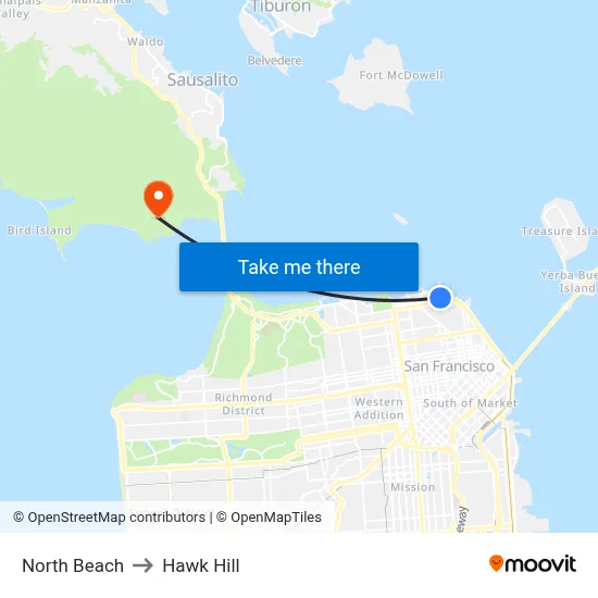 North Beach to Hawk Hill map