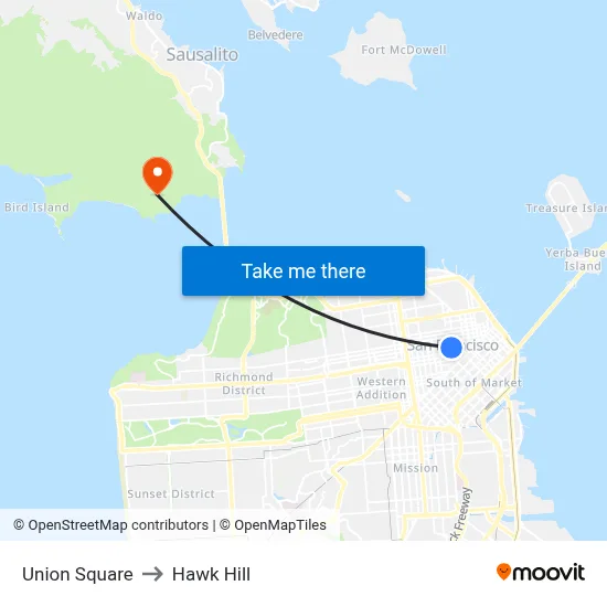 Union Square to Hawk Hill map