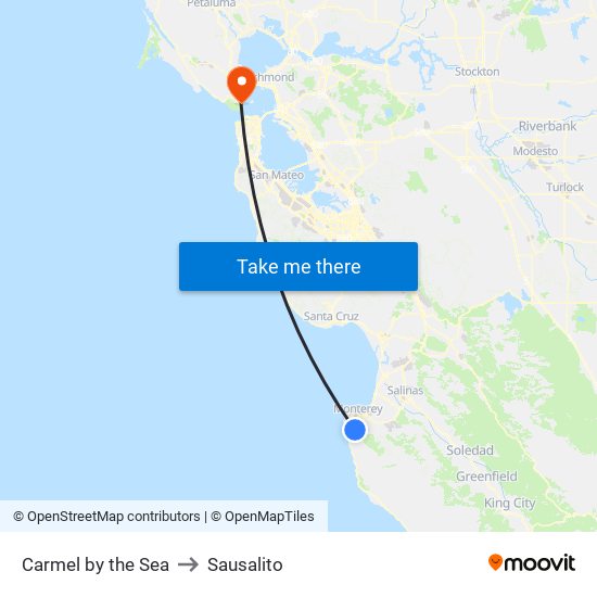 Carmel by the Sea to Sausalito map