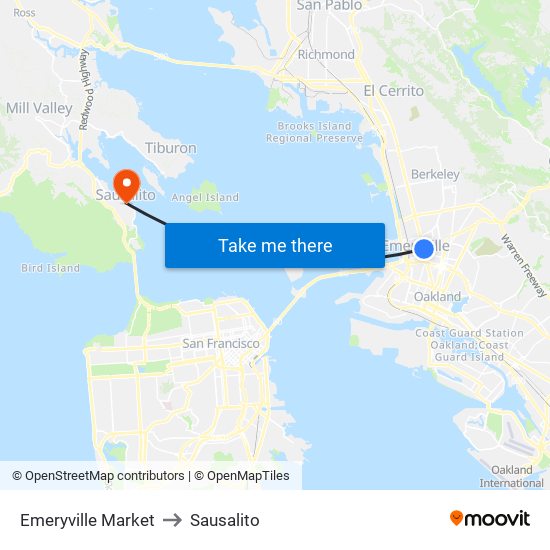 Emeryville Market to Sausalito map