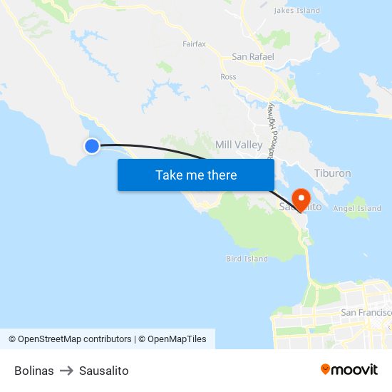 Bolinas to Sausalito map