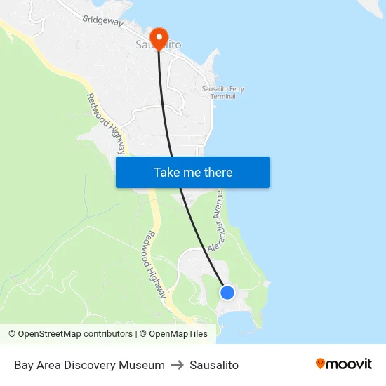 Bay Area Discovery Museum to Sausalito map