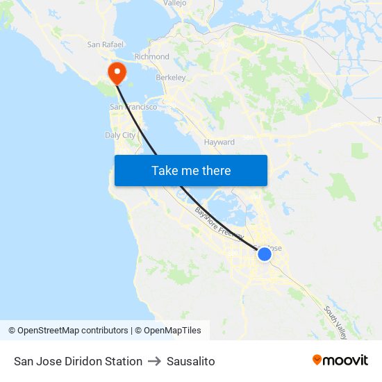 San Jose Diridon Station to Sausalito map