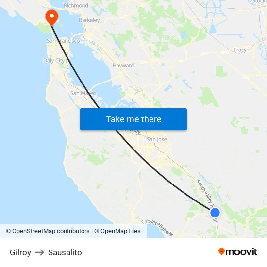 Gilroy to Sausalito map