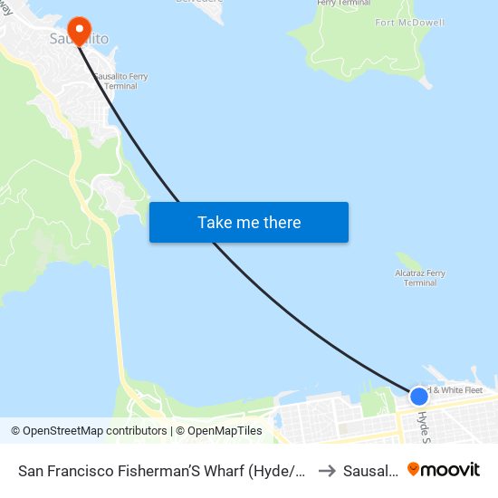 San Francisco Fisherman’S Wharf (Hyde/Beach) to Sausalito map