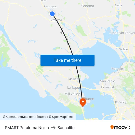 SMART Petaluma North to Sausalito map