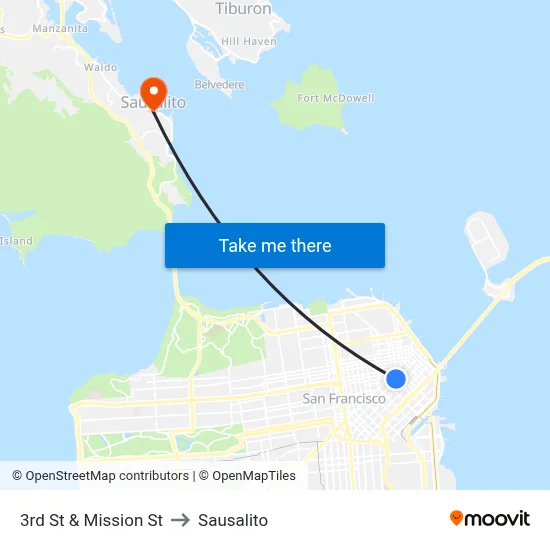 3rd St & Mission St to Sausalito map