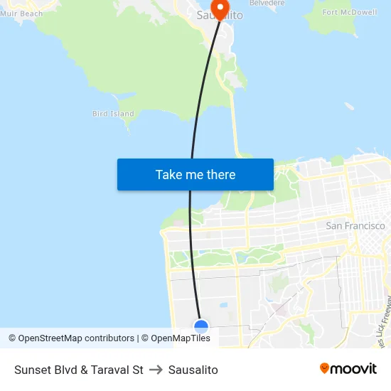 Sunset Blvd & Taraval St to Sausalito map