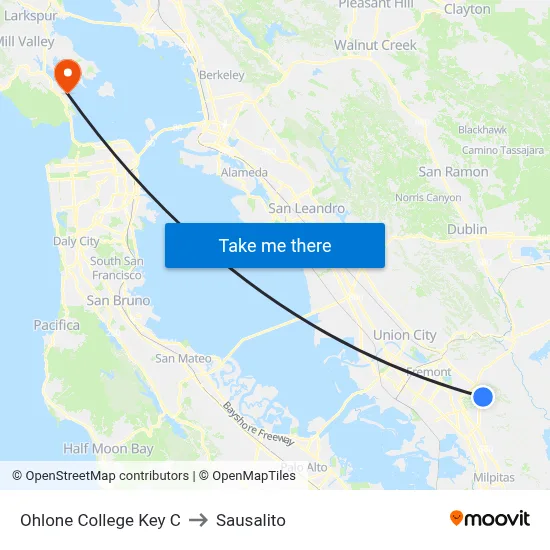 Ohlone College Key C to Sausalito map