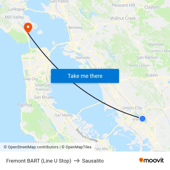 Fremont BART (Line U Stop) to Sausalito map