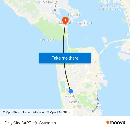 Daly City BART to Sausalito map