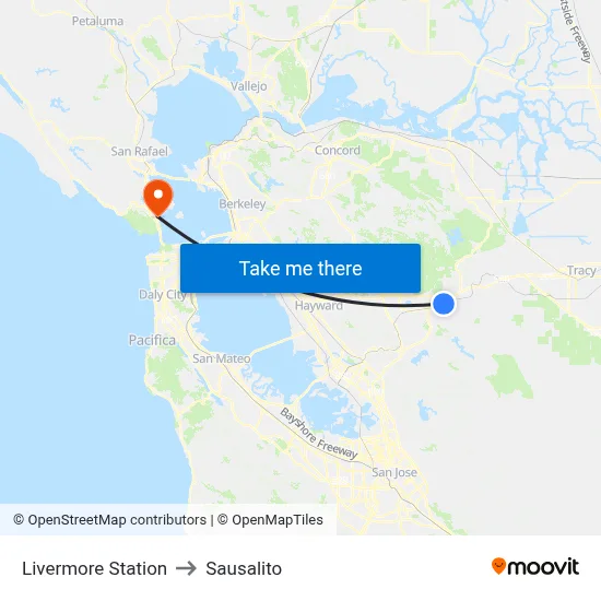 Livermore Station to Sausalito map