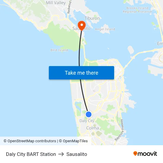 Daly City BART Station to Sausalito map