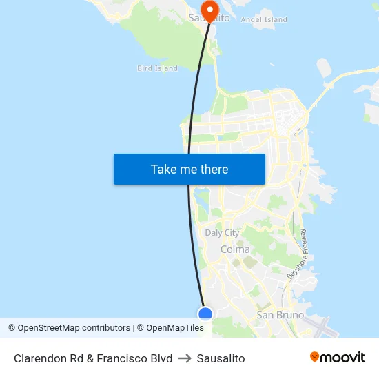 Clarendon Rd & Francisco Blvd to Sausalito map
