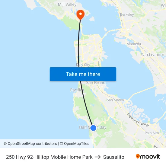 250 Hwy 92-Hilltop Mobile Home Park to Sausalito map