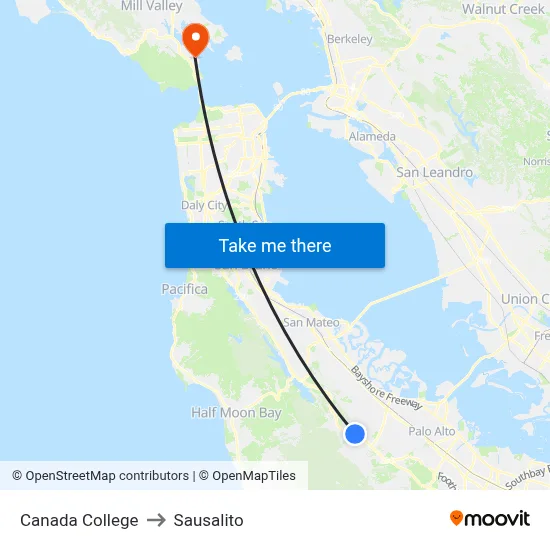 Canada College to Sausalito map